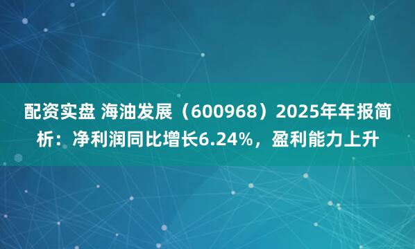 配资实盘 海油发展（600968）2025年年报简析：净利润同比增长6.24%，盈利能力上升